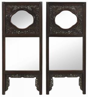 Appraisal: Pair Chinese Carved Hardwood Mirrored Panels early th century each