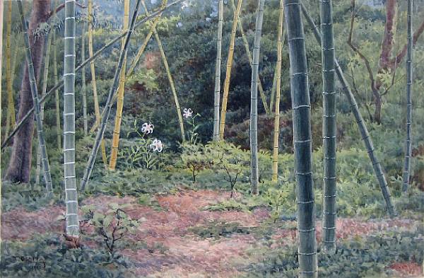 Appraisal: Oshita Tojiro - Bamboo Forest Watercolor on paper depicting three