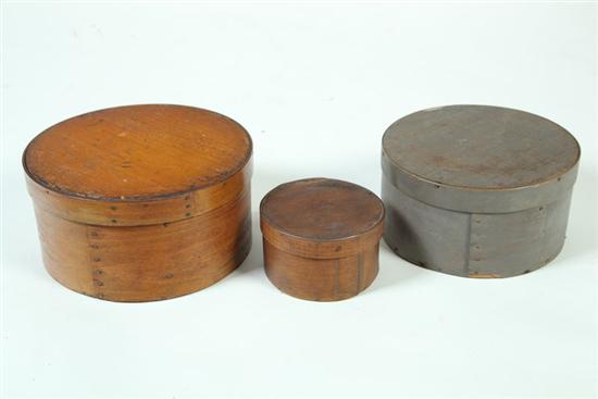 Appraisal: THREE BENTWOOD BOXES American th century mixed woods All with