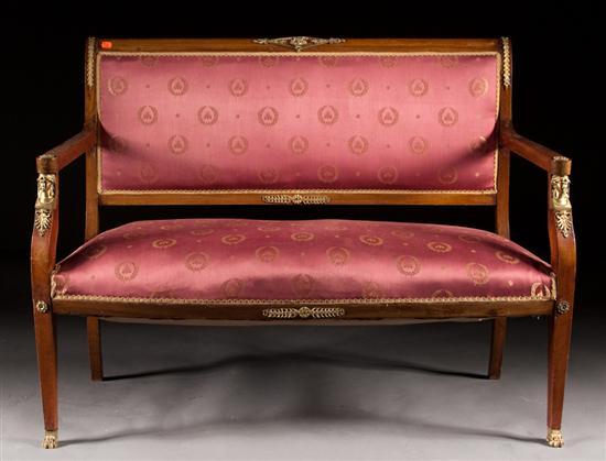 Appraisal: French Empire style gilt-metal-mounted mahogany upholstered settee late th early