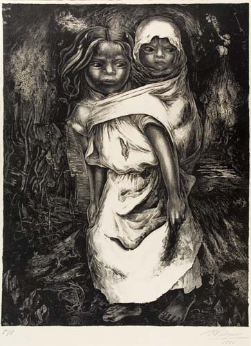 Appraisal: DAVID A SIQUEIROS Dos Ni os Lithograph - x mm