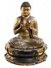 Appraisal: CARVED BUDDHA - Early lacquered and gilt carved wood Buddha