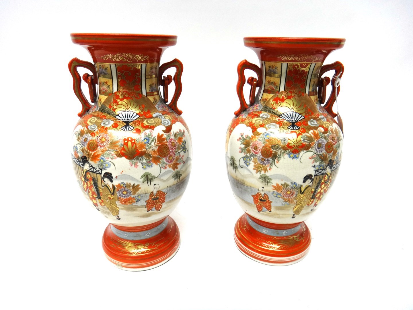 Appraisal: A pair of Japanese Kutani two-handled vases Meiji period each