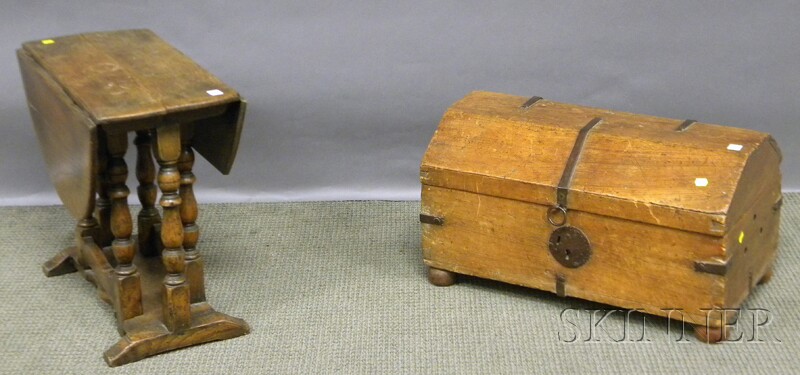 Appraisal: Small William Mary-style Oak Drop-leaf Gate-leg Table and Provincial Iron-bound