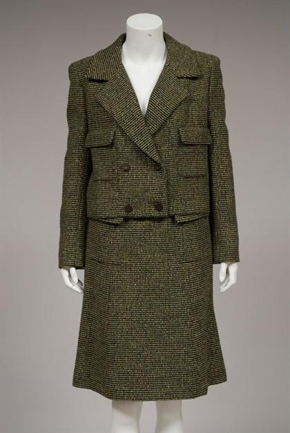 Appraisal: Tweed Chanel skirt suit fall Dark green and black tweed