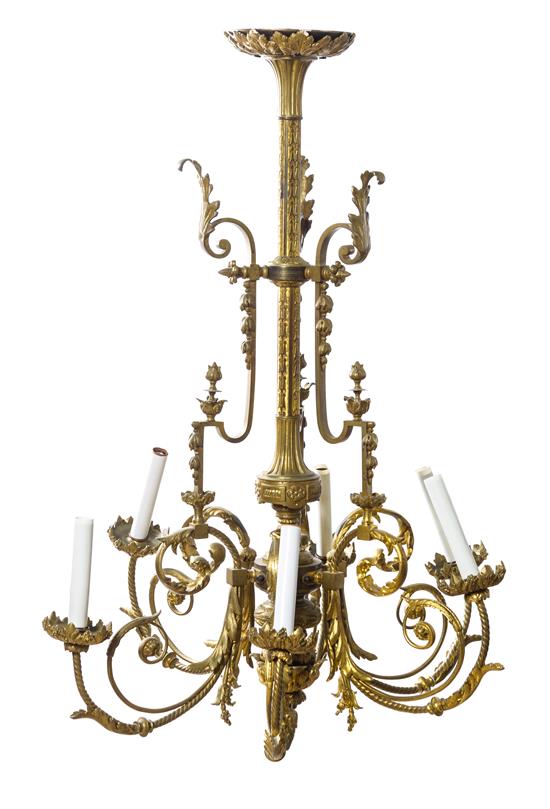 Appraisal: Sale Lot A Neoclassical Bronze Six-Light Chandelier with a columnar