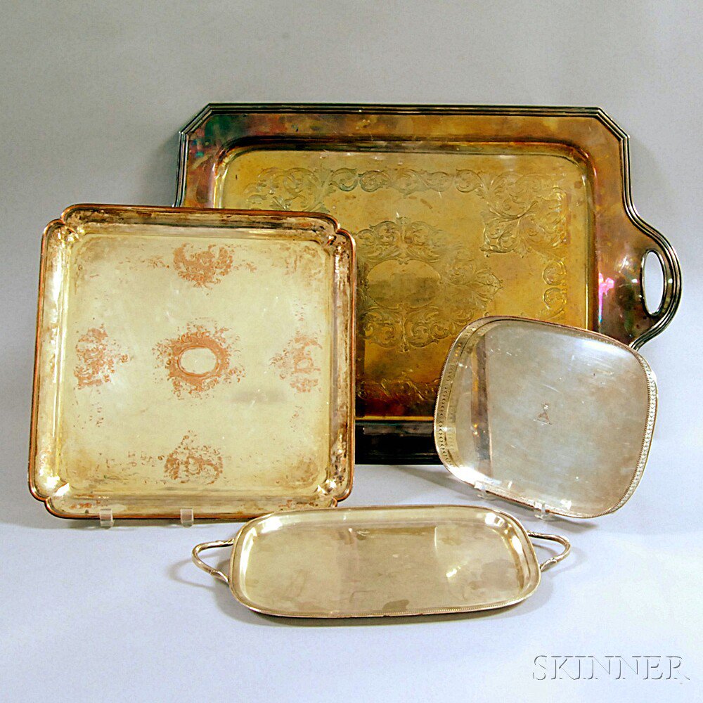 Appraisal: Four Silver-plated Serving Trays a large Lawrence B Smith Co