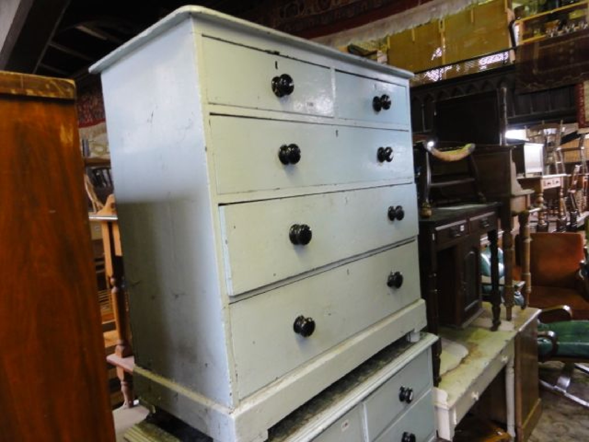 Appraisal: A Victorian painted pine bedroom chest of three long and