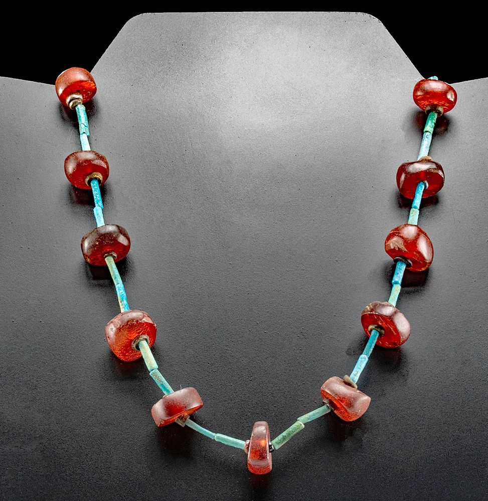 Appraisal: Egyptian Faience and Carnelian Bead Necklace Ancient Egypt Third Intermediate