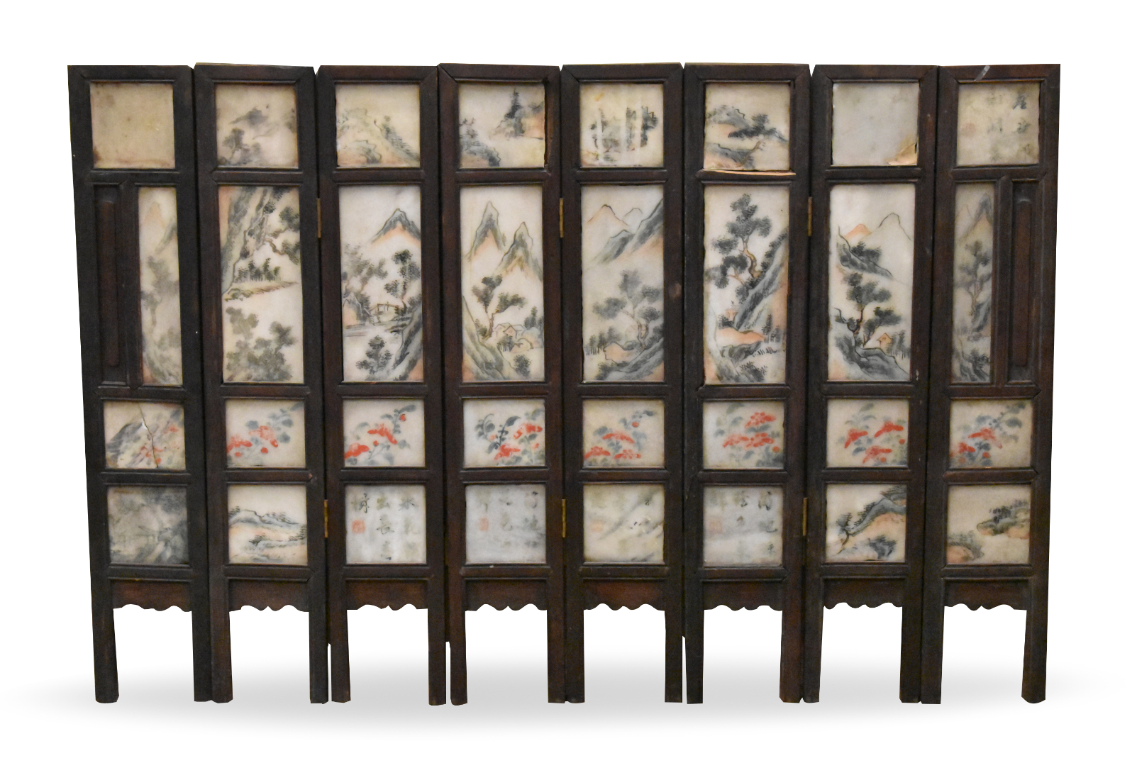 Appraisal: a set of Chinese th C enameled marble panels each