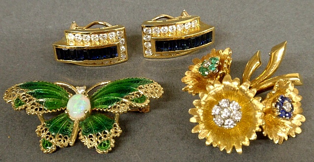 Appraisal: - Pair of k gold diamond and sapphire earrings k