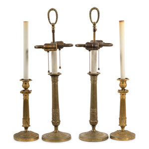 Appraisal: Four Empire Style Candlesticks th th Century comprising two pairs