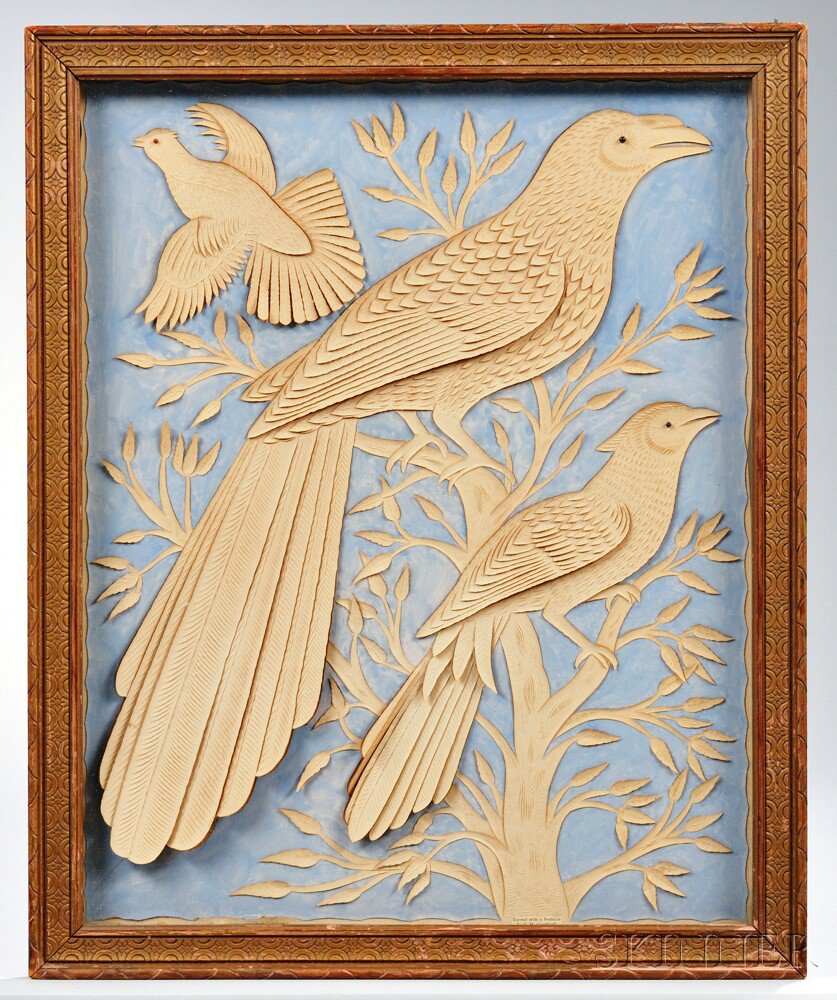 Appraisal: Framed Cutwork Picture of Birds th th century the three