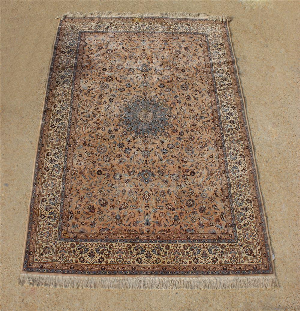 Appraisal: CHINESE PERSIAN MEDALLION STYLE WOOL RUG colors include tan blues