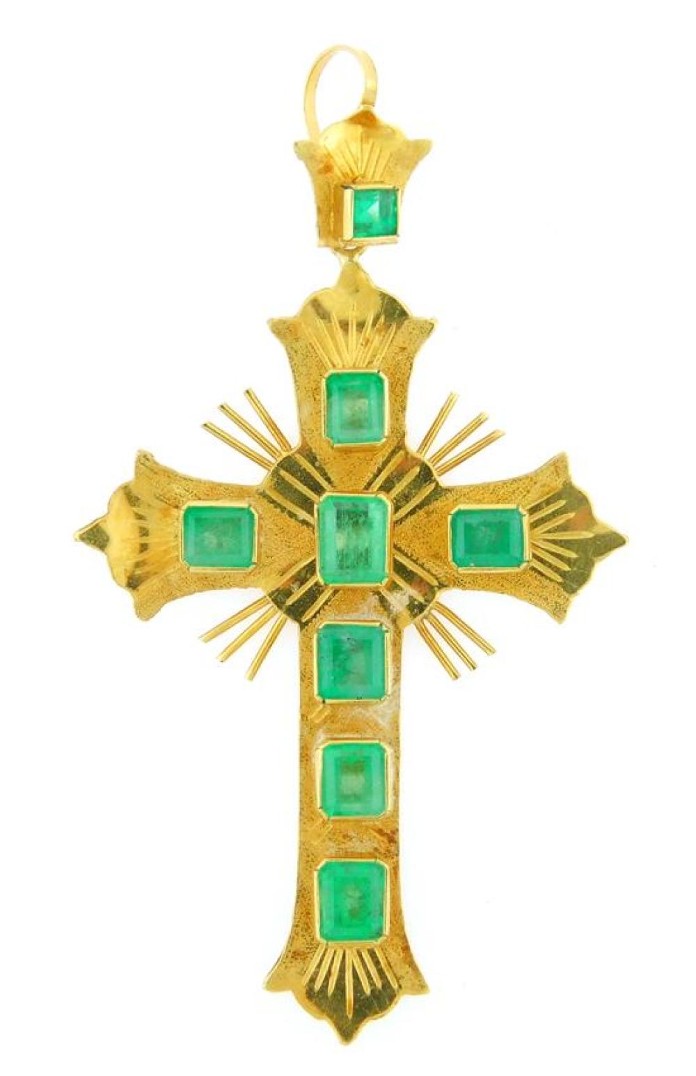 Appraisal: JEWELRY K Emerald Cross Pendant setting stamped and tested K