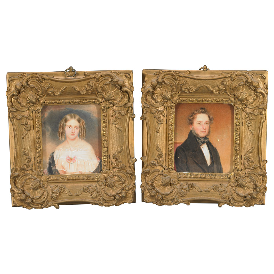 Appraisal: Pair English Watercolour Miniature Portraits c in gilt frames sight