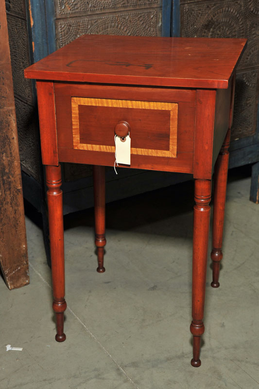 Appraisal: ONE DRAWER STAND Cherry having a curly maple cross banded