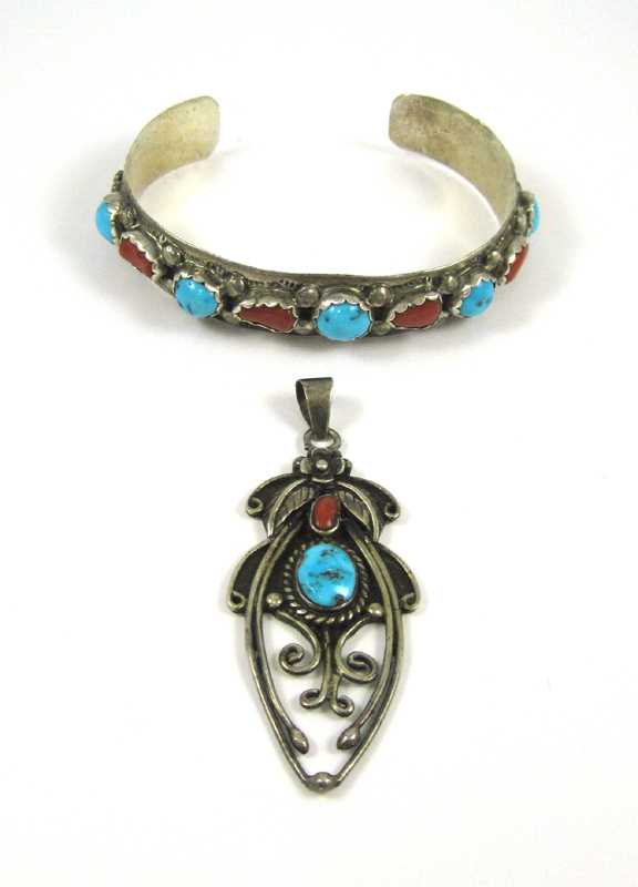 Appraisal: TWO ARTICLES OF NATIVE AMERICAN JEWELRY including a sterling silver