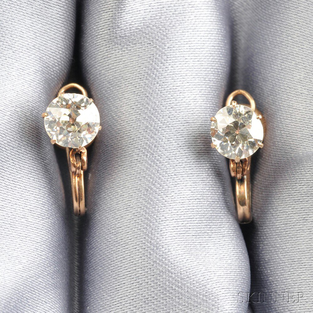 Appraisal: kt Gold and Diamond Earrings set with old mine-cut diamonds