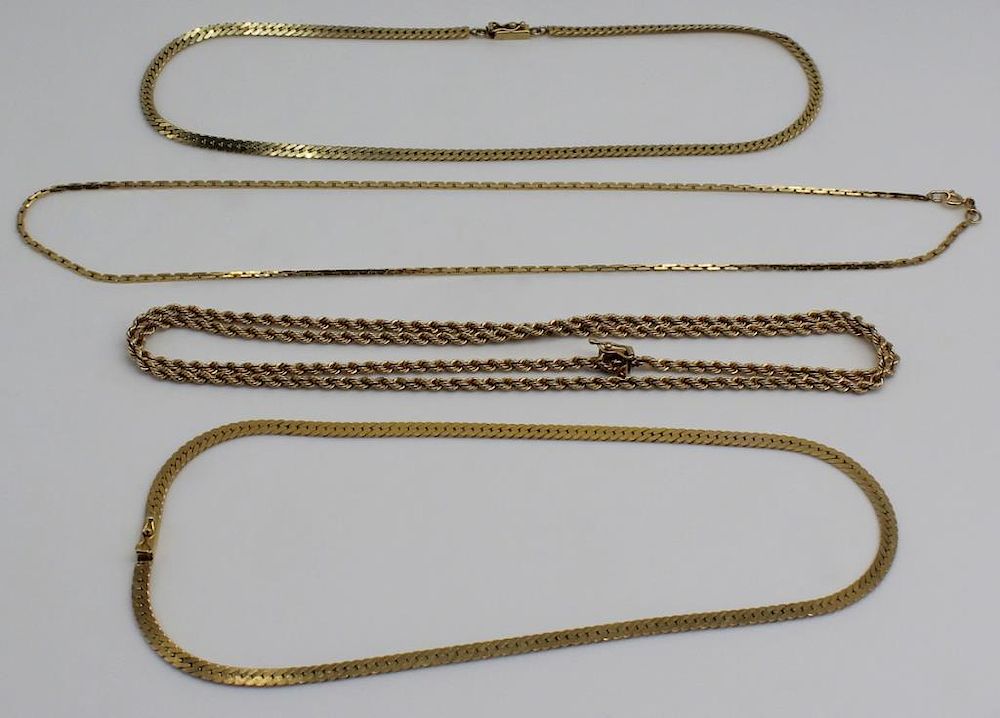 Appraisal: JEWELRY Grouping of kt Gold Chain Necklaces Includes a kt