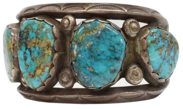 Appraisal: Native American silver content unknown cuff bracelet with four large