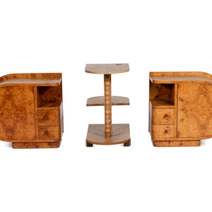 Appraisal: A Group of Three Art Deco Burlwood Side Tables American