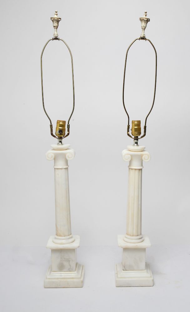 Appraisal: Marble Ionic Column Table Lamps Pair Pair of white marble