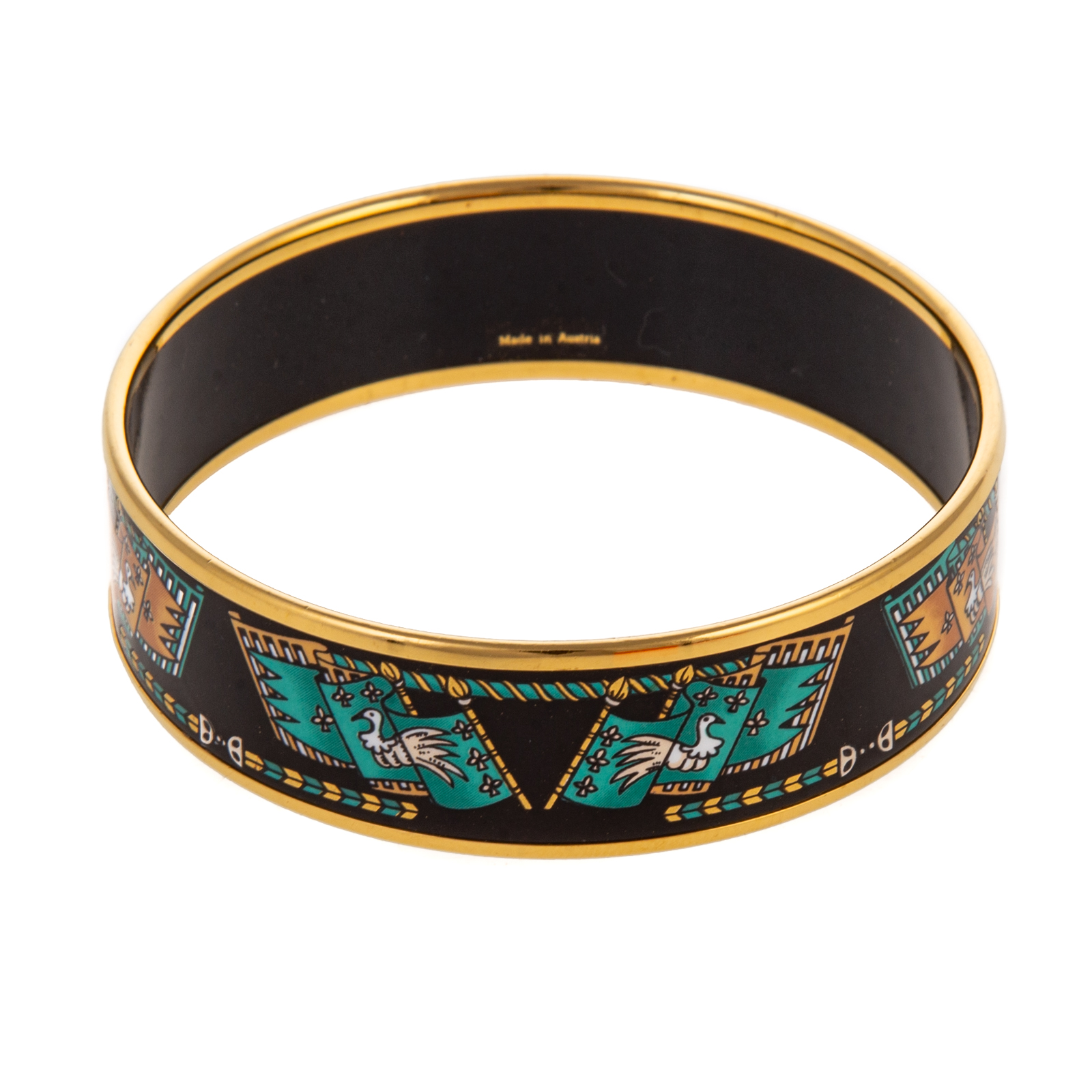 Appraisal: AN HERMES FLAG BIRD MOTIF ENAMEL MM BANGLE Black and