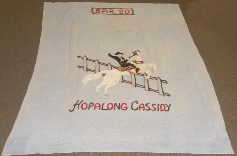 Appraisal: Hopalong Cassidy Blue Chenille Bedspread Rug With depictions of Hopalong