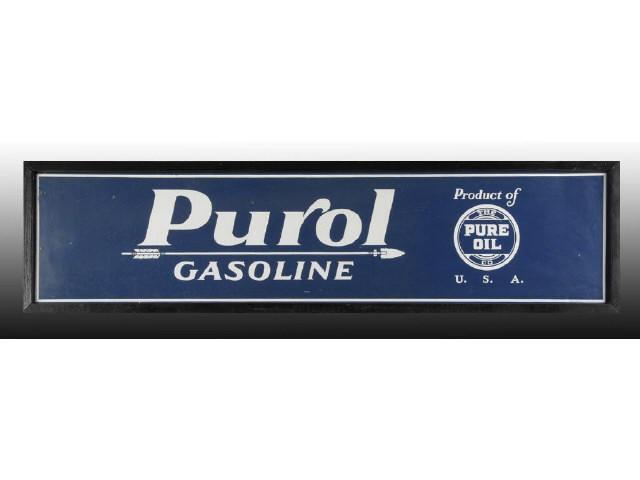 Appraisal: Purol Gasoline Porcelain Sign Description Circa s Includes later wooden