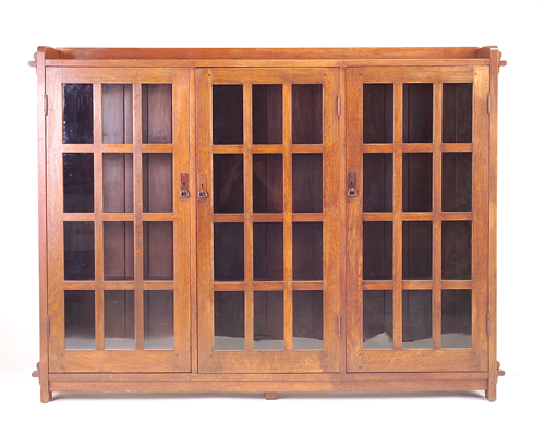 Appraisal: L J G STICKLEY Rare triple-door bookcase no with gallery