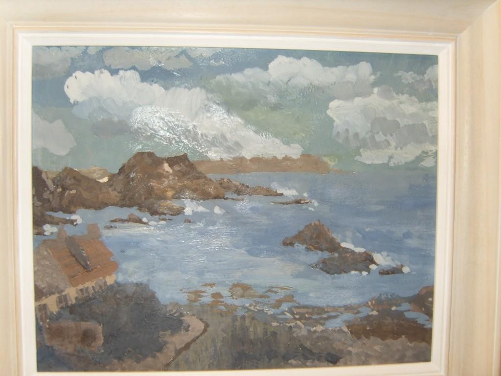 Appraisal: An oil painting on board of a coastal scene with