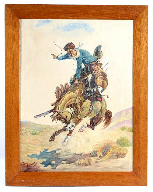 Appraisal: Bucking Bronco Original Oil by Hielboar Included in this lot