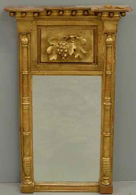 Appraisal: Classical gilt framed mirror with upper grape leaf carved panel