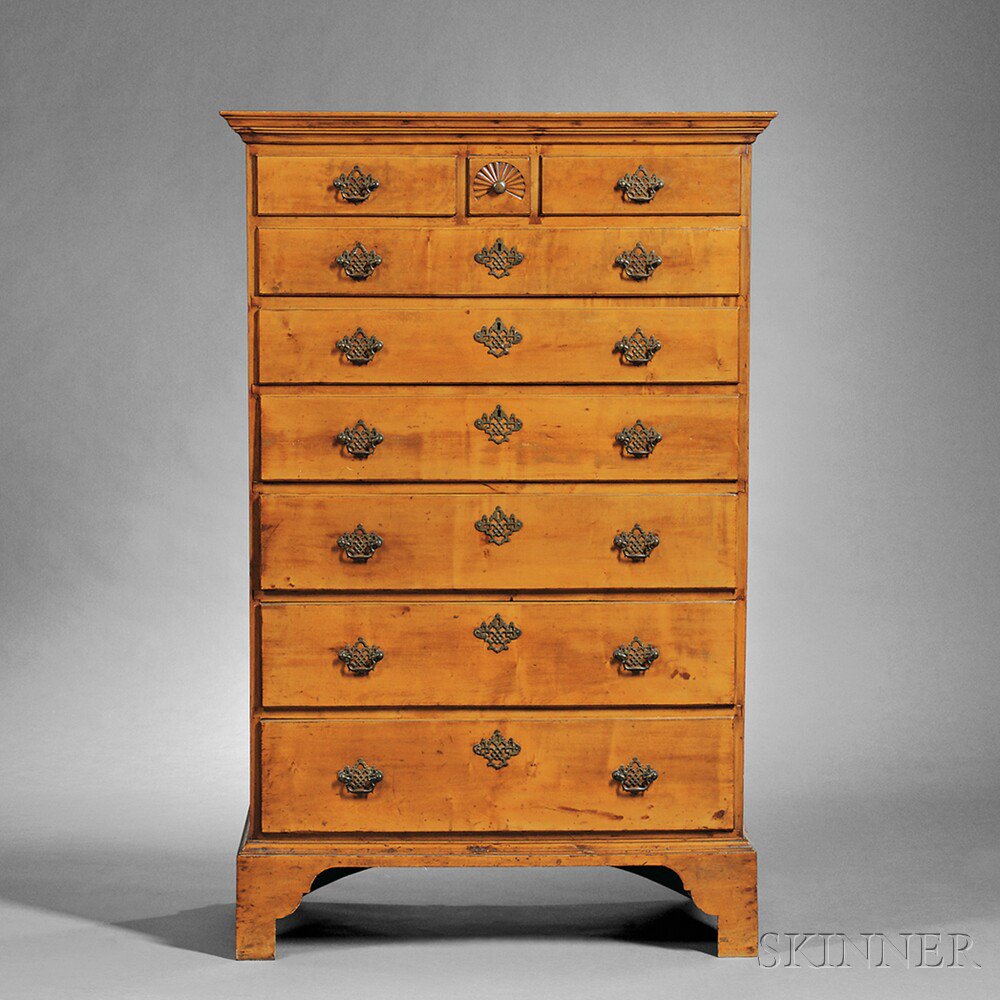 Appraisal: Maple Carved Tall Chest of Drawers Rhode Island late th