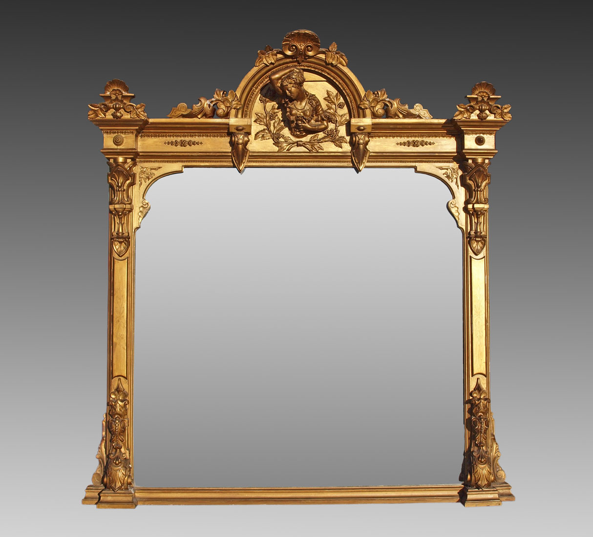 Appraisal: FIGURAL TH C VICTORIAN GILT WOOD GESSO WALL MIRROR Shell