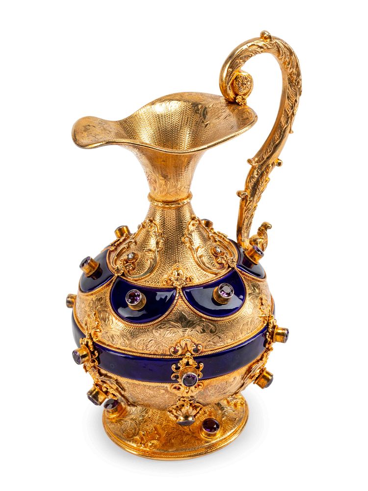 Appraisal: A Continental Amethyst Mounted and Enameled Silver-Gilt Ewer A Continental