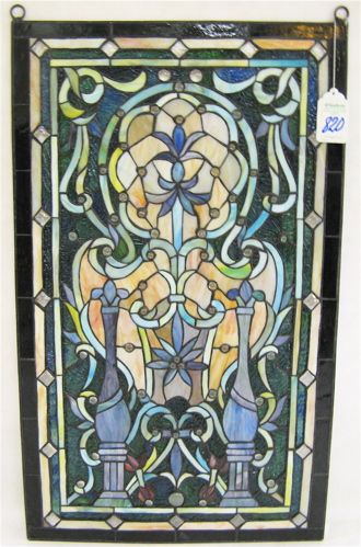 Appraisal: STAINED AND LEADED GLASS WINDOW PANEL having square iridescent accented