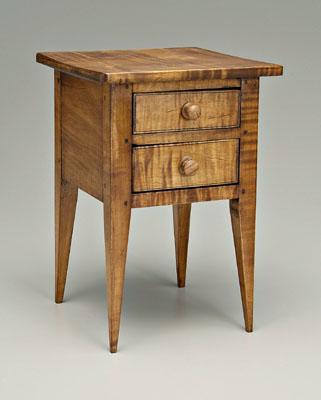 Appraisal: Federal style miniature stand figured maple two hand-dovetailed drawers with