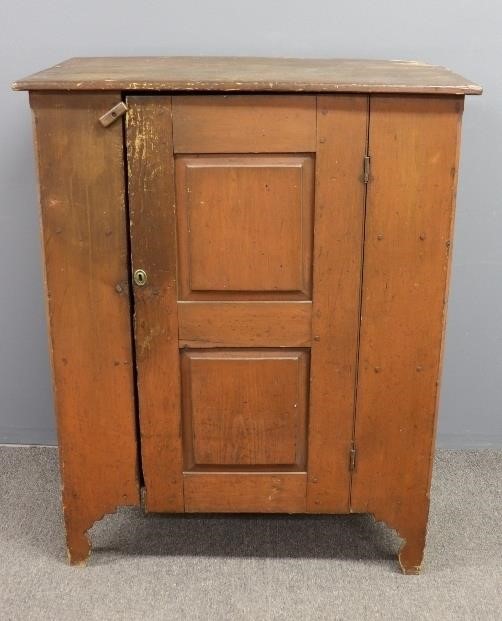 Appraisal: Hudson Valley red painted jelly cupboard with raised panel door