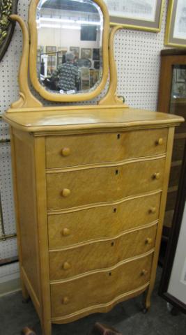 Appraisal: Vintage Maple High Boy Dresser with birds eye veneer decoration