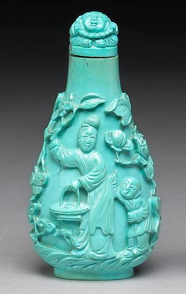 Appraisal: A carved turquoise snuff bottle Late Qing Republic Period Of