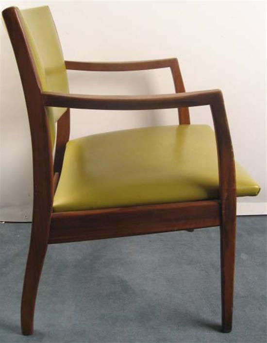 Appraisal: Danish Modern Arm Chair with walnut frame and green vinyl