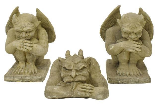 Appraisal: lot of Cast stone garden statuary gargoyles comprising winged and