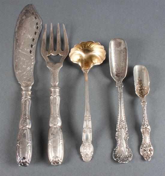 Appraisal: Five American sterling and coin silver serving pieces by various