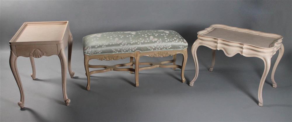 Appraisal: TWO BAKER PAINTED TEA TABLES TOGETHER WITH A PAINTED UPHOLSTERED