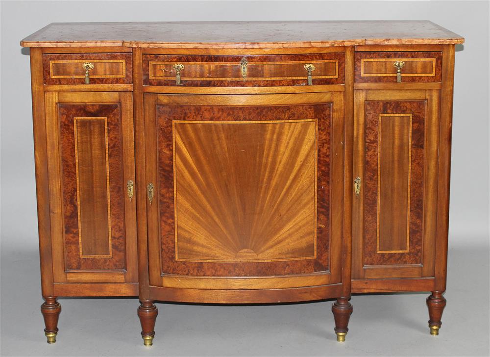 Appraisal: MARBLE TOP INLAID SIDE CABINET the cabinet with a rectangular