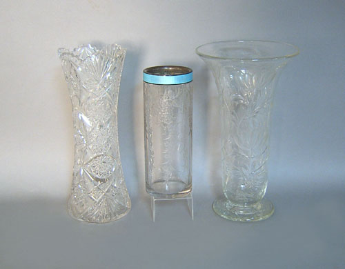 Appraisal: Three colorless glass vases h h