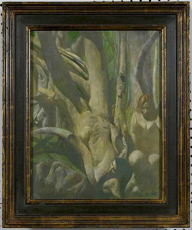 Appraisal: Ben Kamihira Pennsylvania Spain - Figural Composition in Green indistinctly