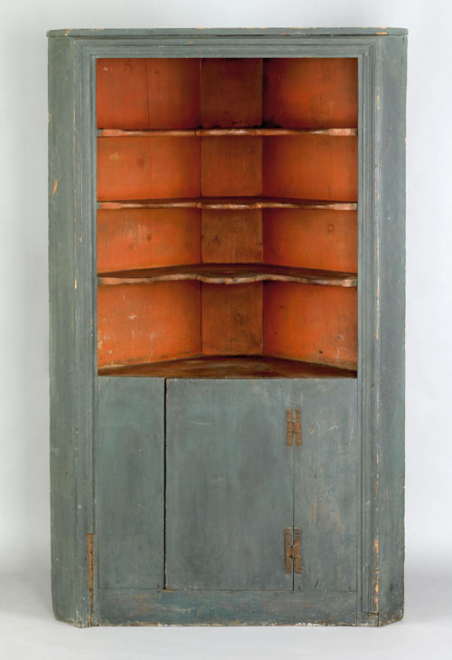 Appraisal: Pennsylvania or New Jersey painted pine one-piece corner cupboard ca